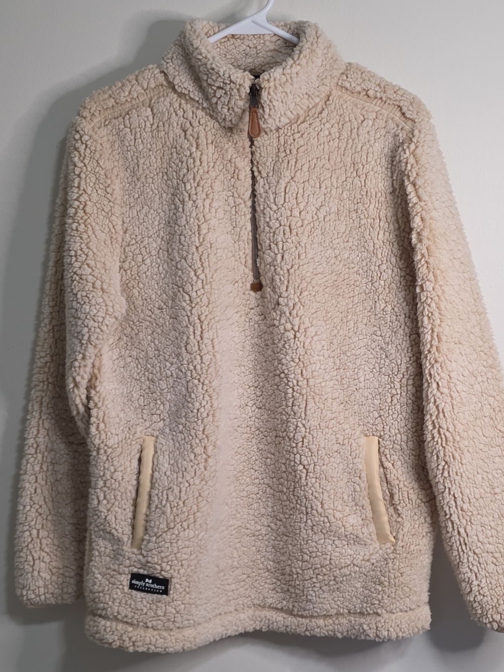 Simply Southern Women's Cream Sherpa Half-Zip Pullover Sweater
